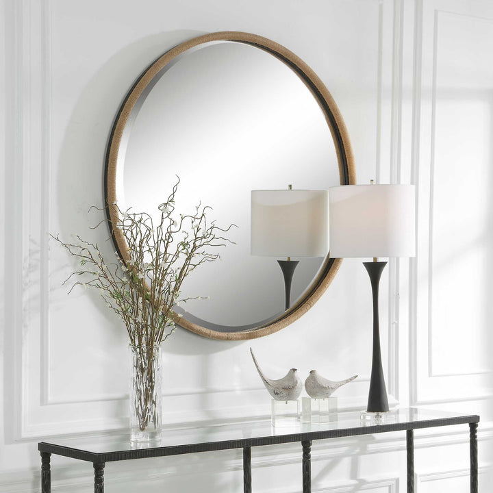 American Home Furniture Uttermost Ranchero Natural Rope Round Mirror