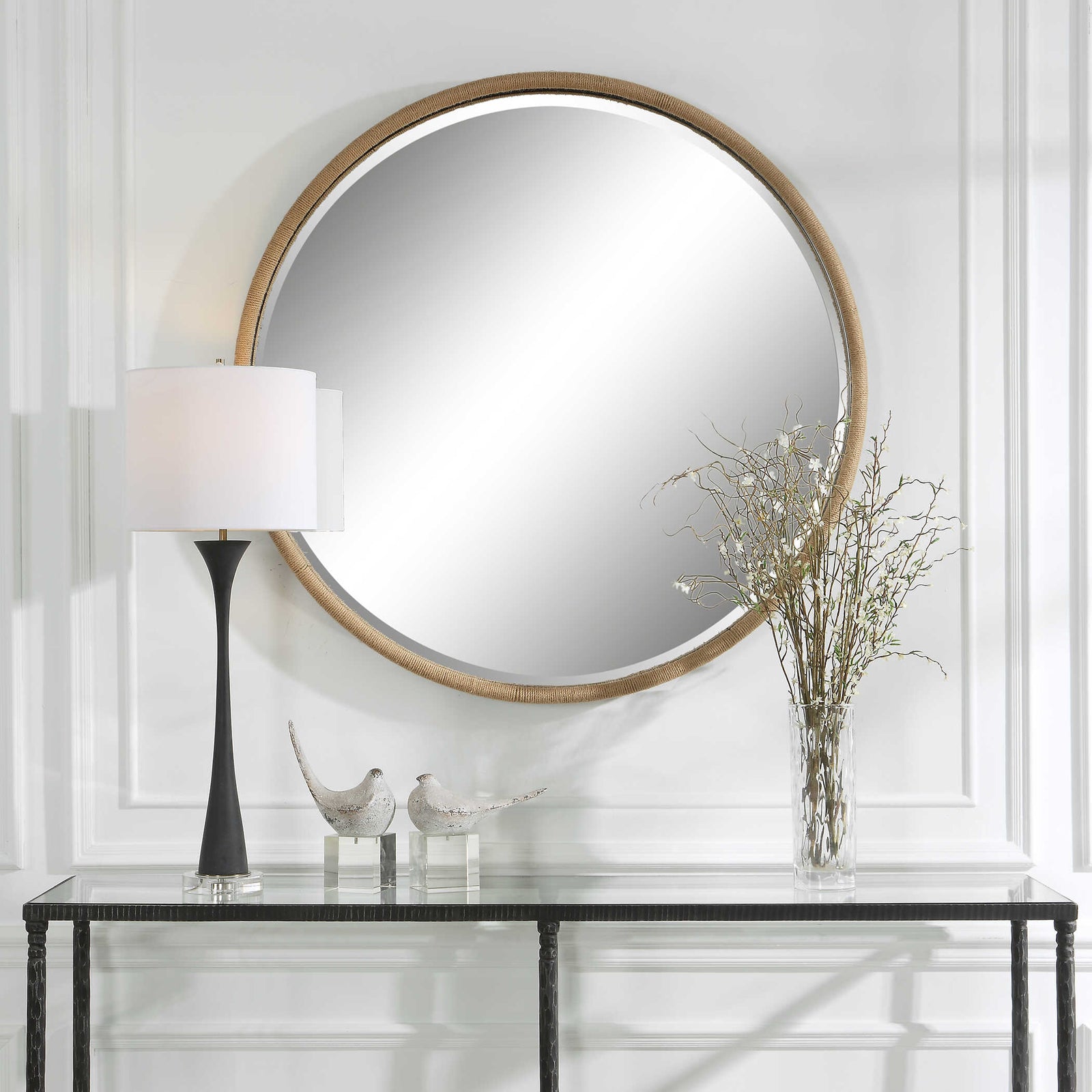 American Home Furniture Uttermost Ranchero Natural Rope Round Mirror