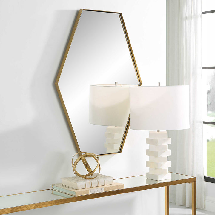 American Home Furniture Uttermost Ankara Brass Hexagon Mirror