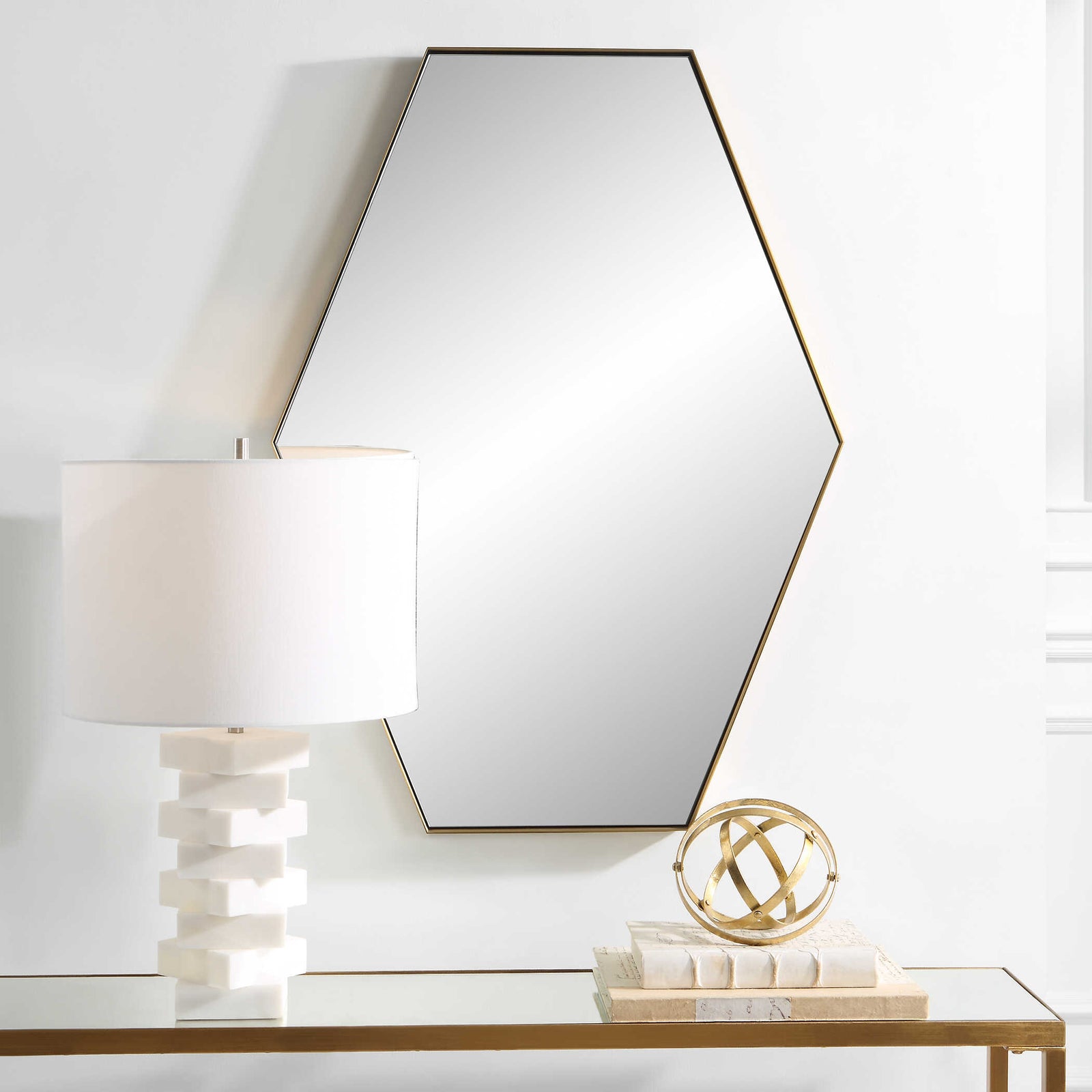 American Home Furniture Uttermost Ankara Brass Hexagon Mirror