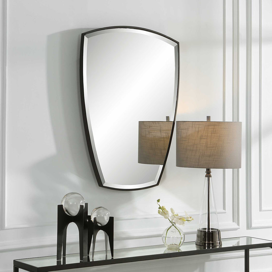 American Home Furniture Uttermost Crest Curved Iron Mirror