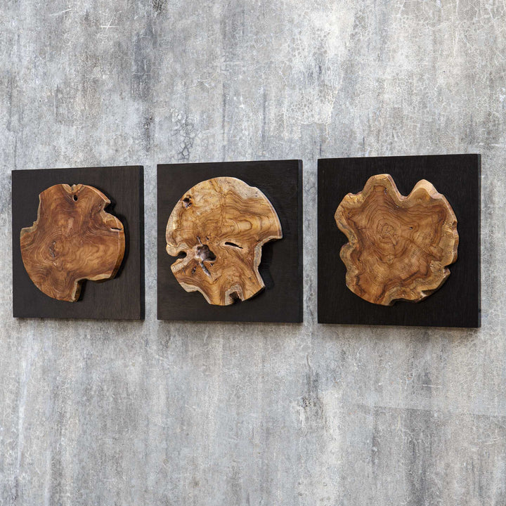 American Home Furniture Uttermost Kolini Teak Wood Wall Decor Set of 3