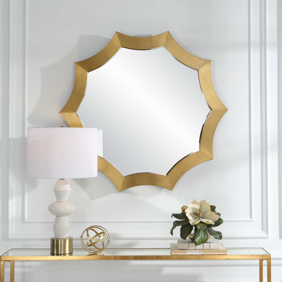 American Home Furniture Uttermost Flare Brushed Brass Round Mirror