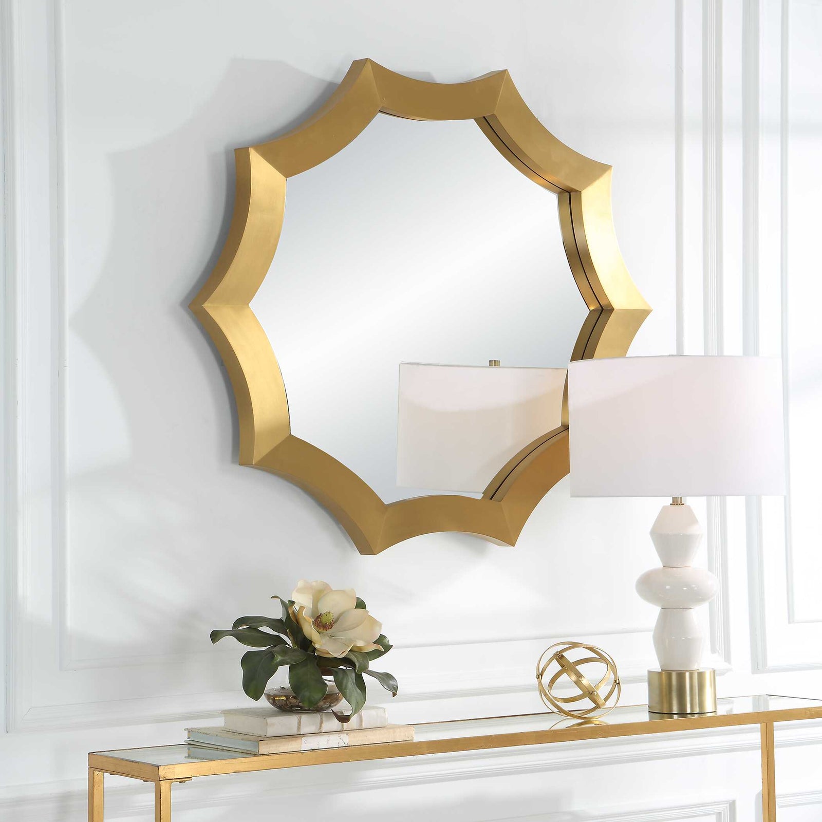American Home Furniture Uttermost Flare Brushed Brass Round Mirror
