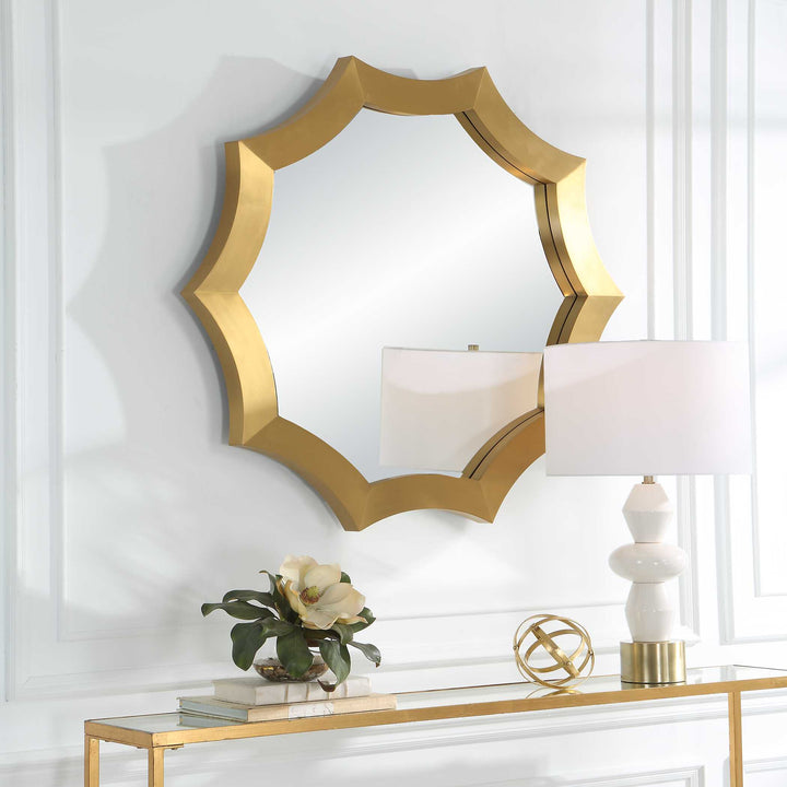 American Home Furniture Uttermost Flare Brushed Brass Round Mirror