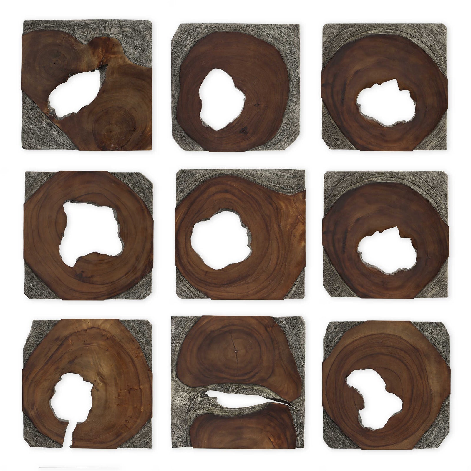 American Home Furniture Uttermost Jungle Wood Paneled Wall Art, Set/9