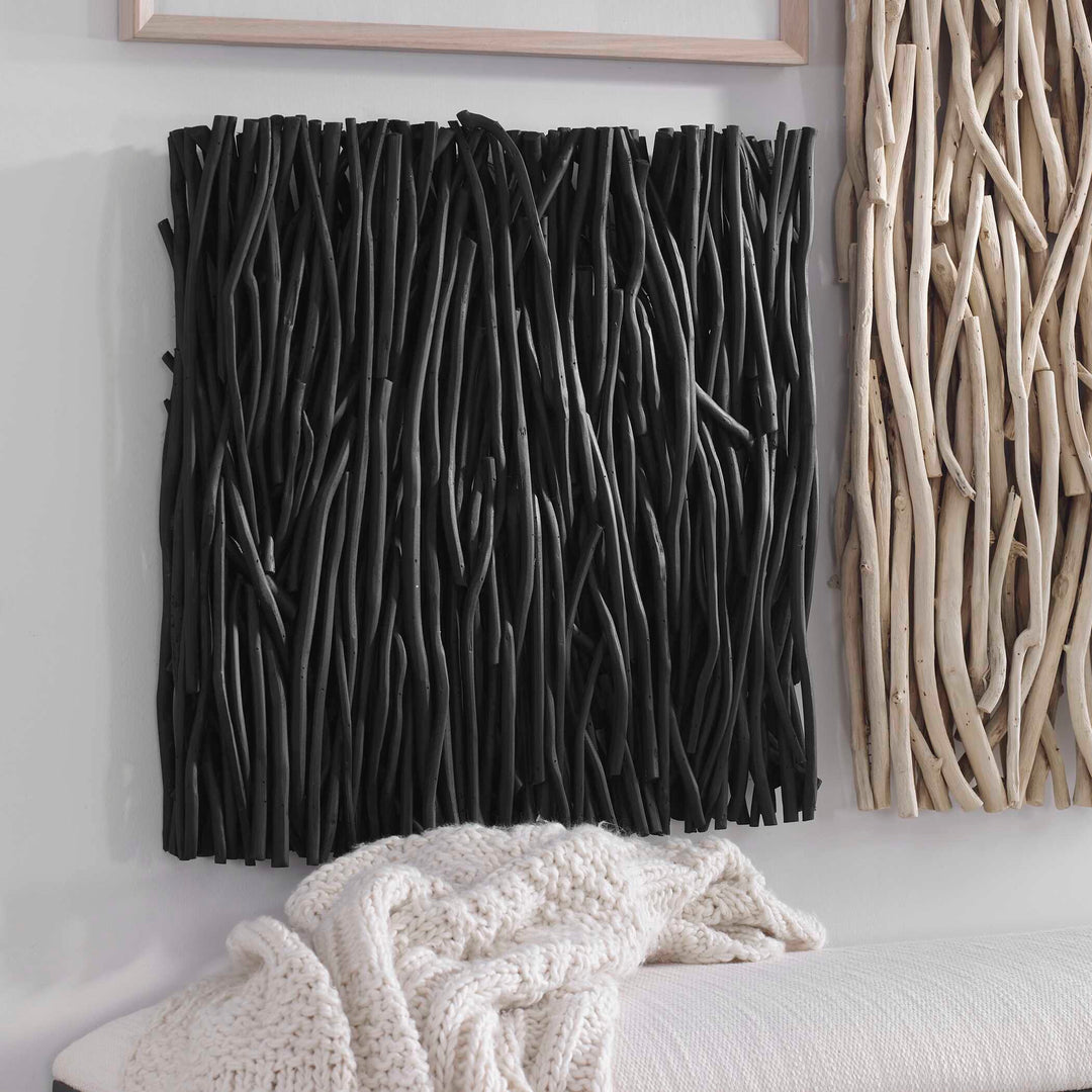 American Home Furniture Uttermost Gathered Teak Square Black Wood Wall Decor