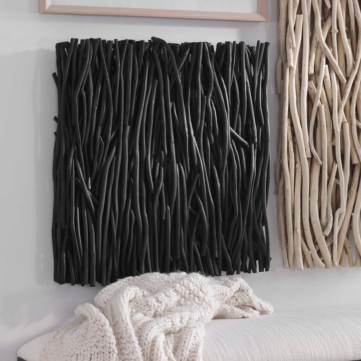 American Home Furniture Uttermost Gathered Teak Square Black Wood Wall Decor
