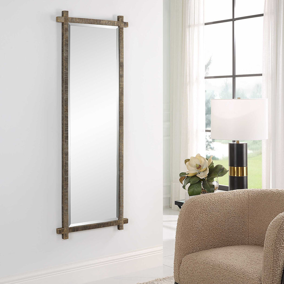 American Home Furniture Uttermost Abanu Ribbed Gold Dressing Mirror