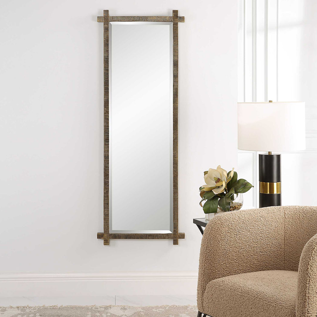 American Home Furniture Uttermost Abanu Ribbed Gold Dressing Mirror