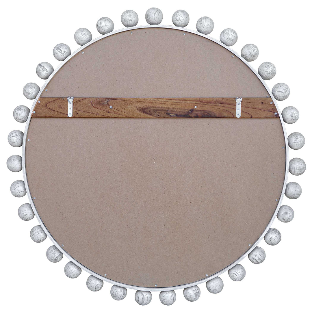 Cyra Wood Round Mirror, Aged Ivory
