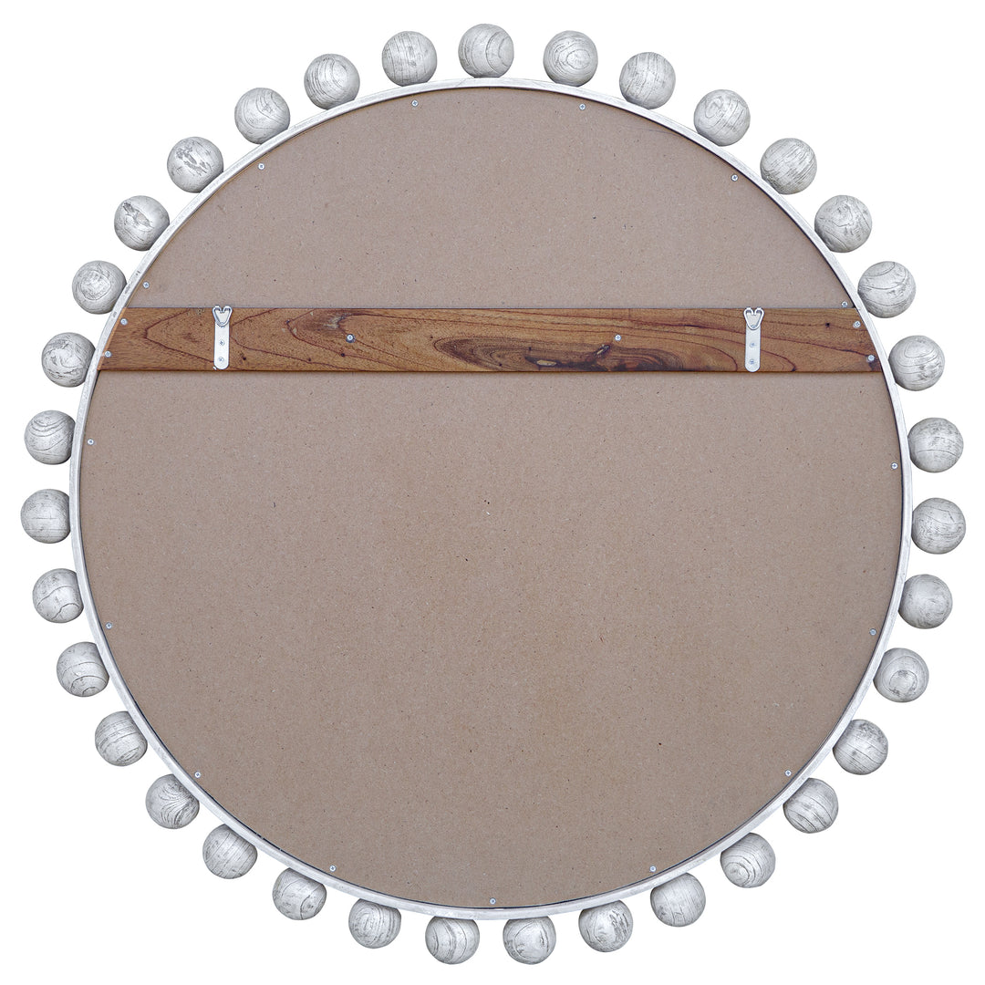Cyra Wood Round Mirror, Aged Ivory