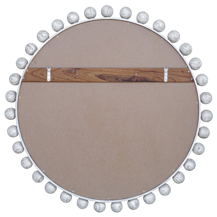 Cyra Wood Round Mirror, Aged Ivory
