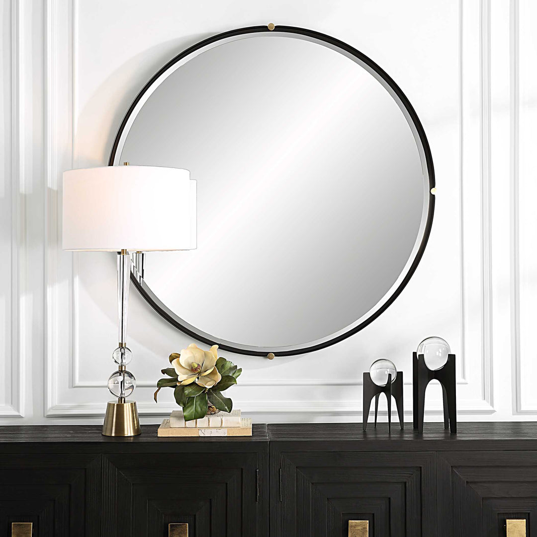 American Home Furniture Uttermost Bonded Round Black Mirror