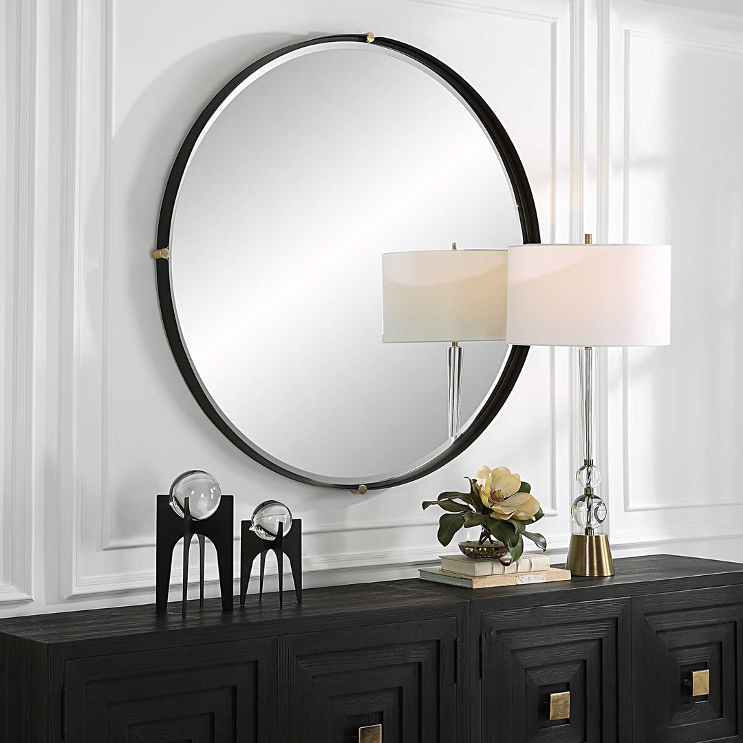 American Home Furniture Uttermost Bonded Round Black Mirror