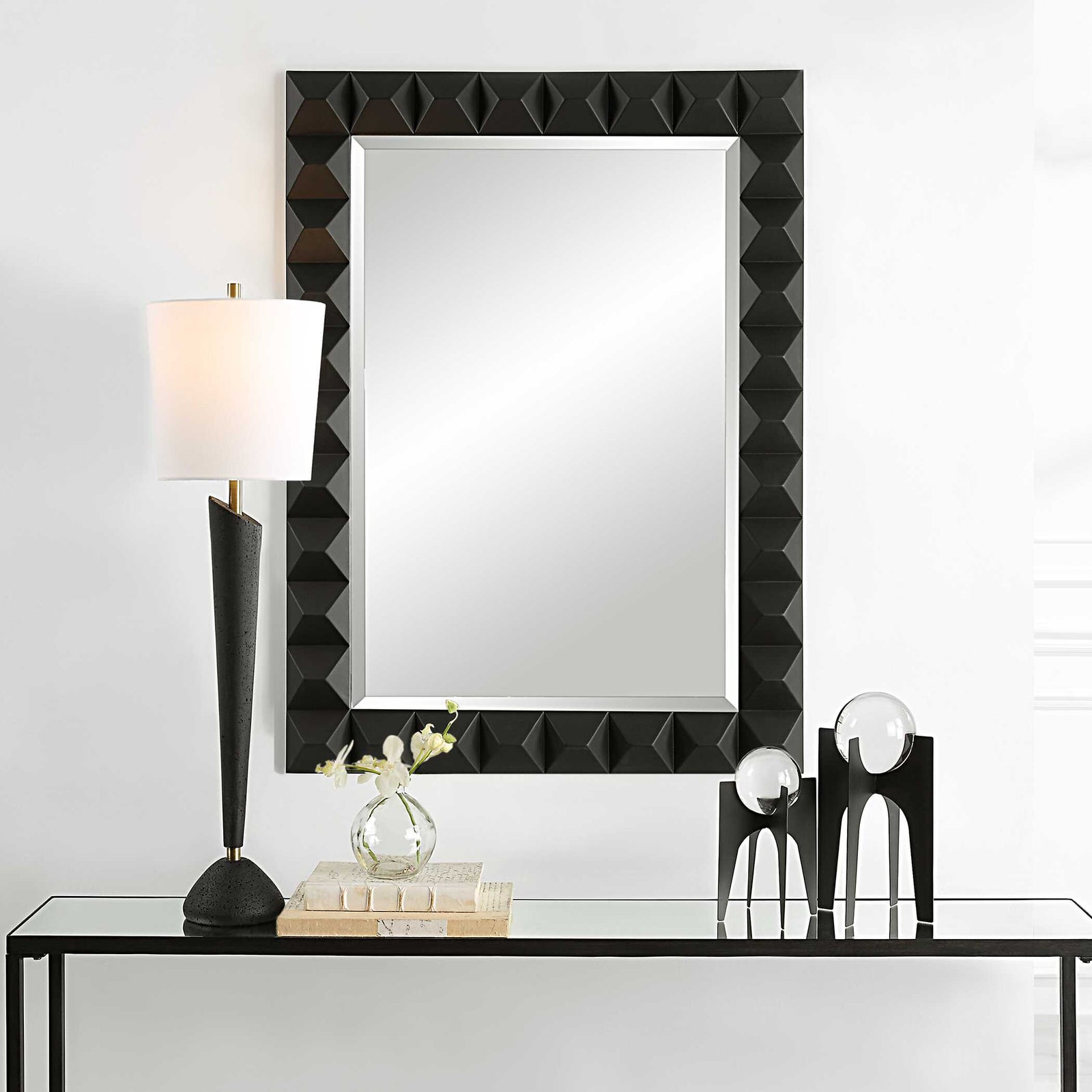 American Home Furniture Uttermost Studded Black Mirror