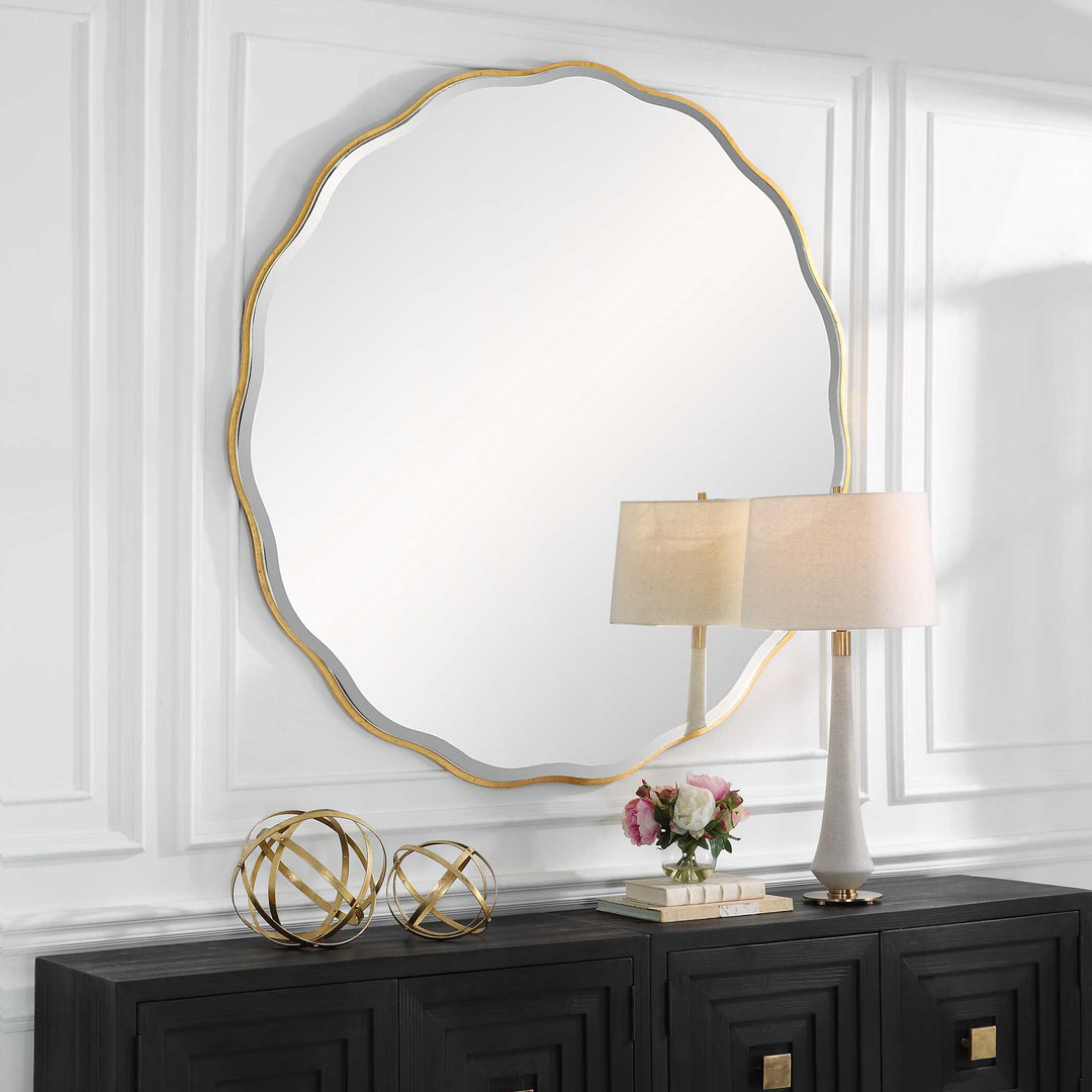 American Home Furniture Uttermost Aneta Large Gold Round Mirror
