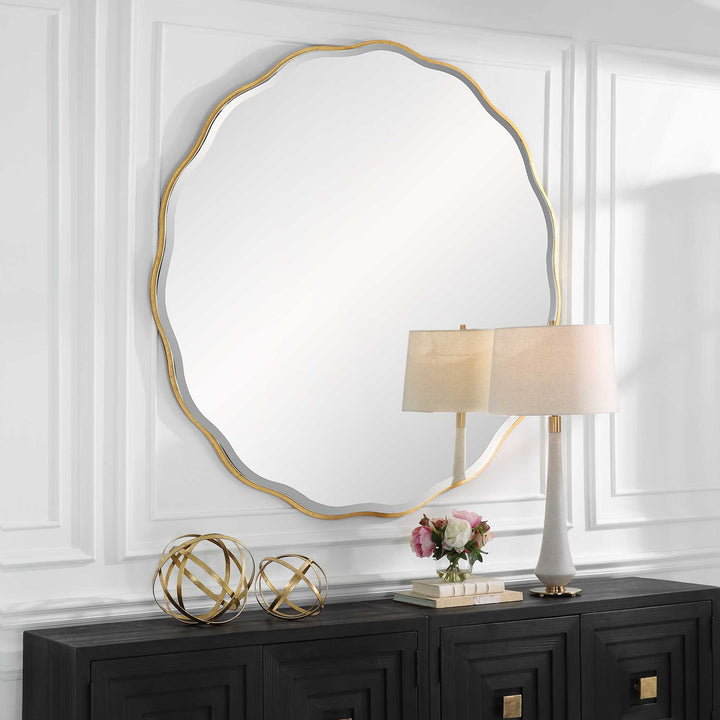 American Home Furniture Uttermost Aneta Large Gold Round Mirror