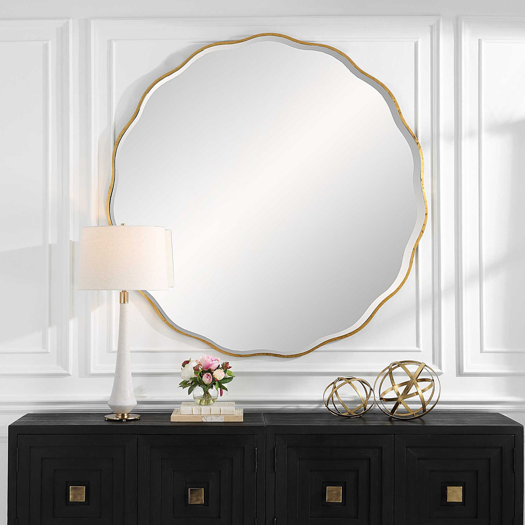 American Home Furniture Uttermost Aneta Large Gold Round Mirror