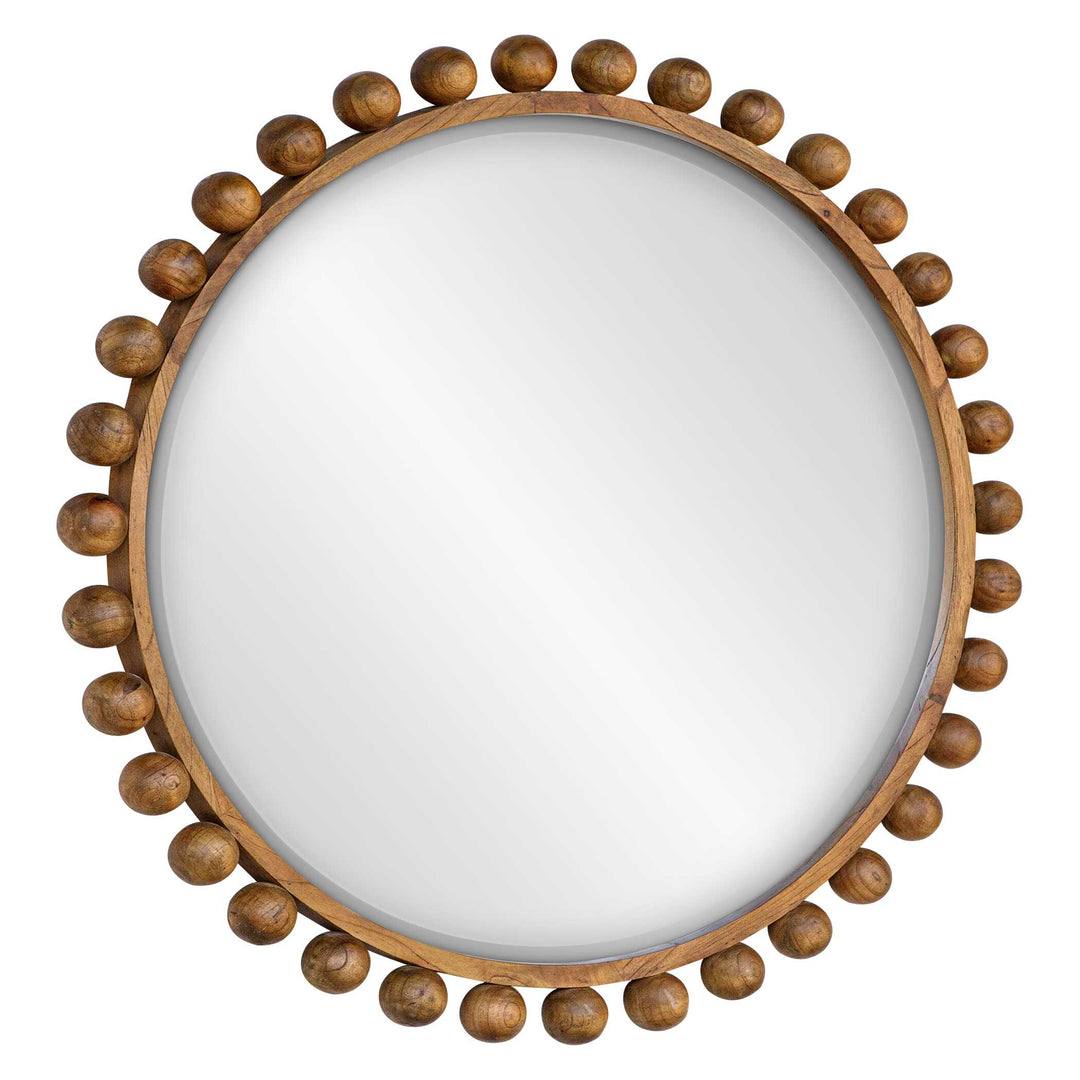 American Home Furniture Uttermost Cyra Wood Beaded Round Mirror