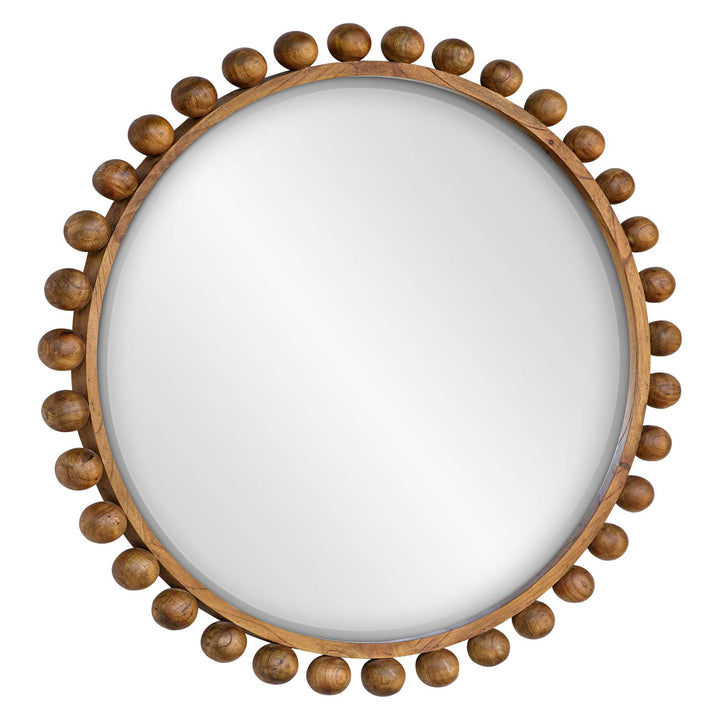 American Home Furniture Uttermost Cyra Wood Beaded Round Mirror