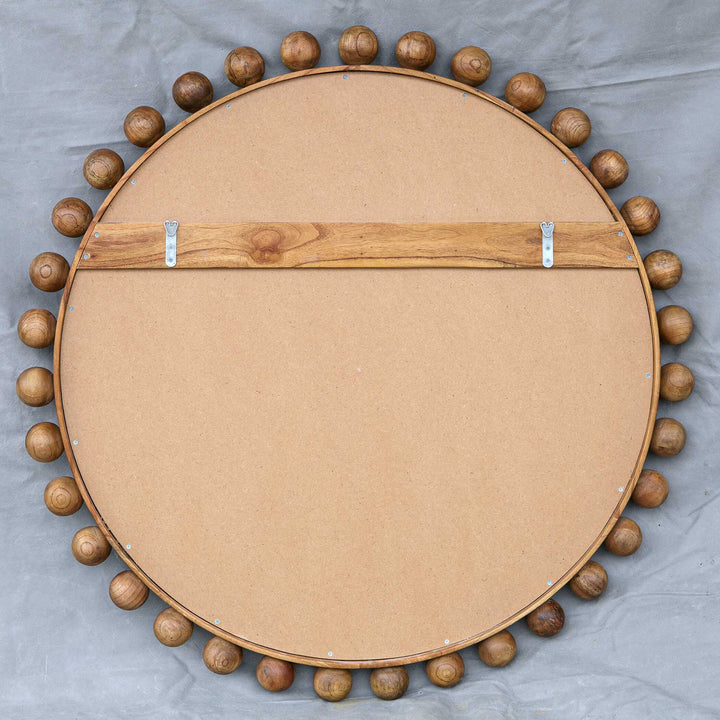 American Home Furniture Uttermost Cyra Wood Beaded Round Mirror