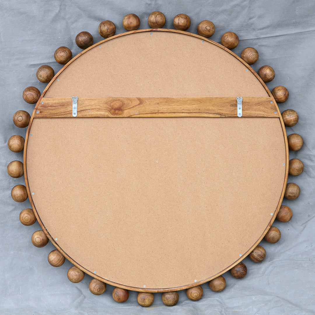 American Home Furniture Uttermost Cyra Wood Beaded Round Mirror