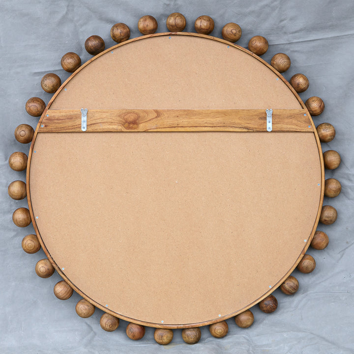 American Home Furniture Uttermost Cyra Wood Beaded Round Mirror