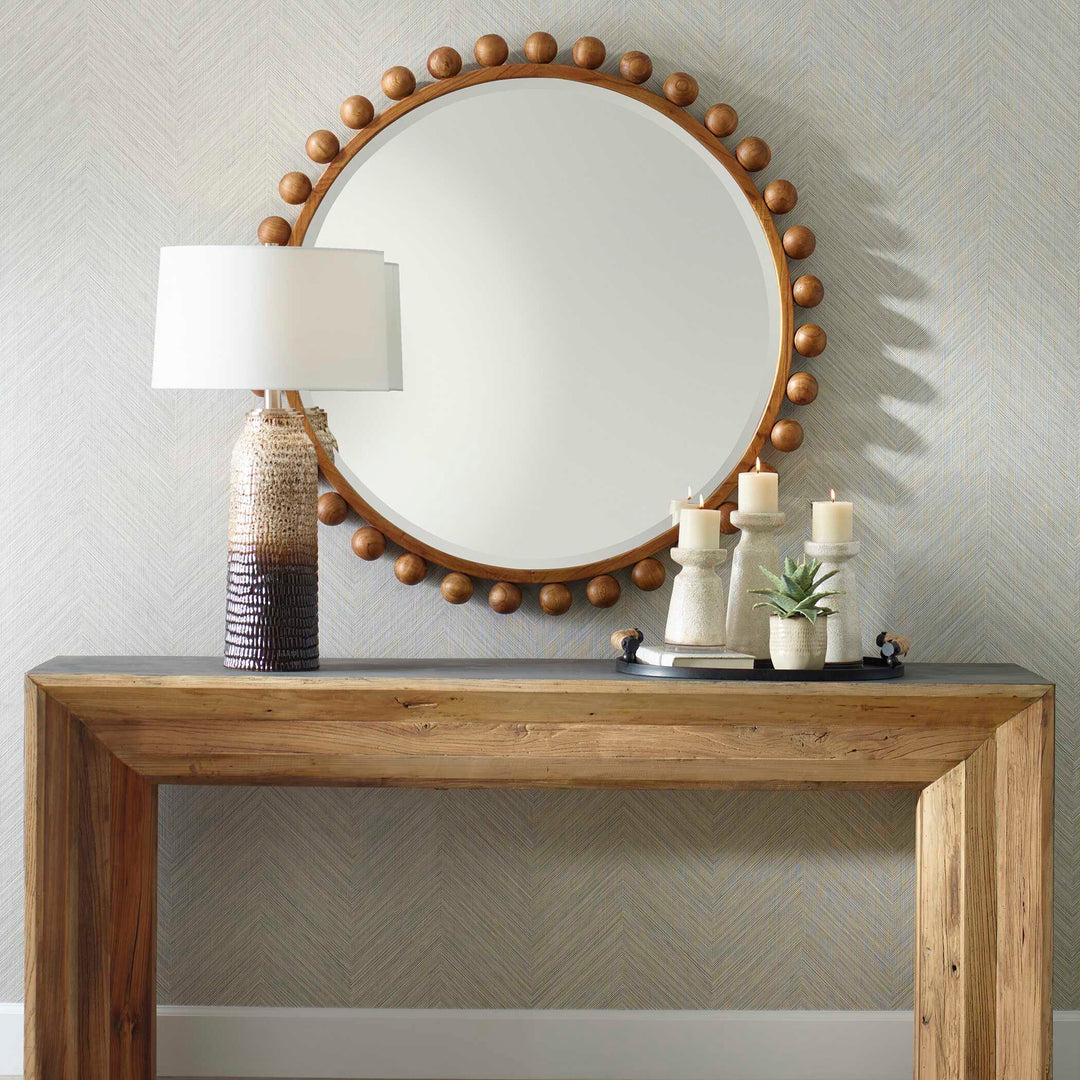 American Home Furniture Uttermost Cyra Wood Beaded Round Mirror