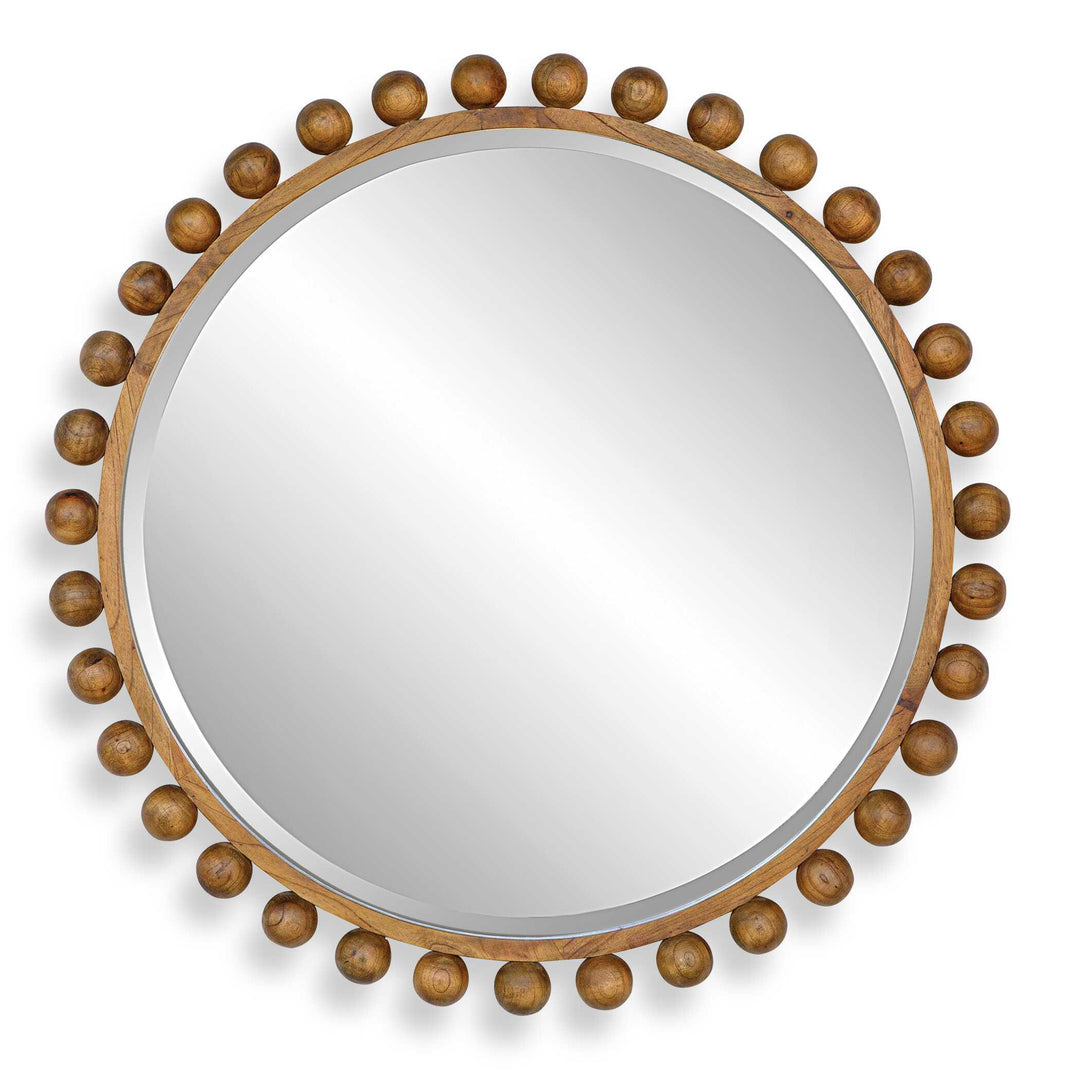 Cyra Wood Beaded Round Mirror - AmericanHomeFurniture