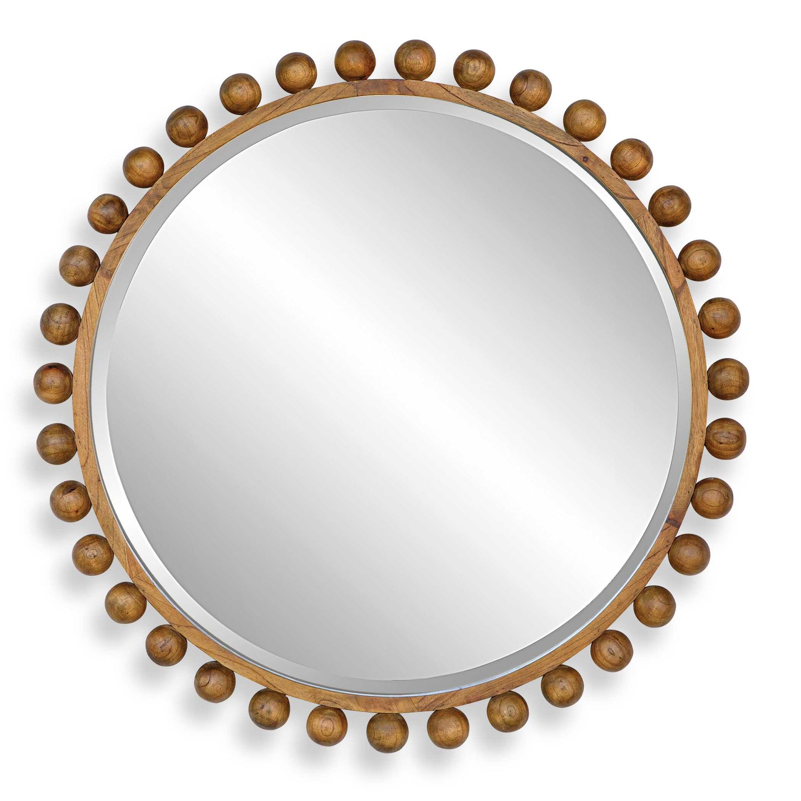 American Home Furniture Uttermost Cyra Wood Beaded Round Mirror
