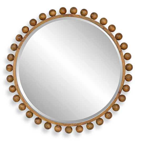 American Home Furniture Uttermost Cyra Wood Beaded Round Mirror