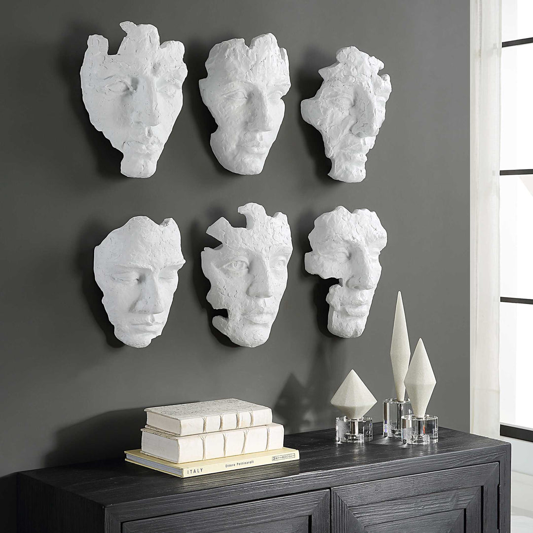 American Home Furniture Uttermost Self-Portrait White Mask Wall Decor Set of 6