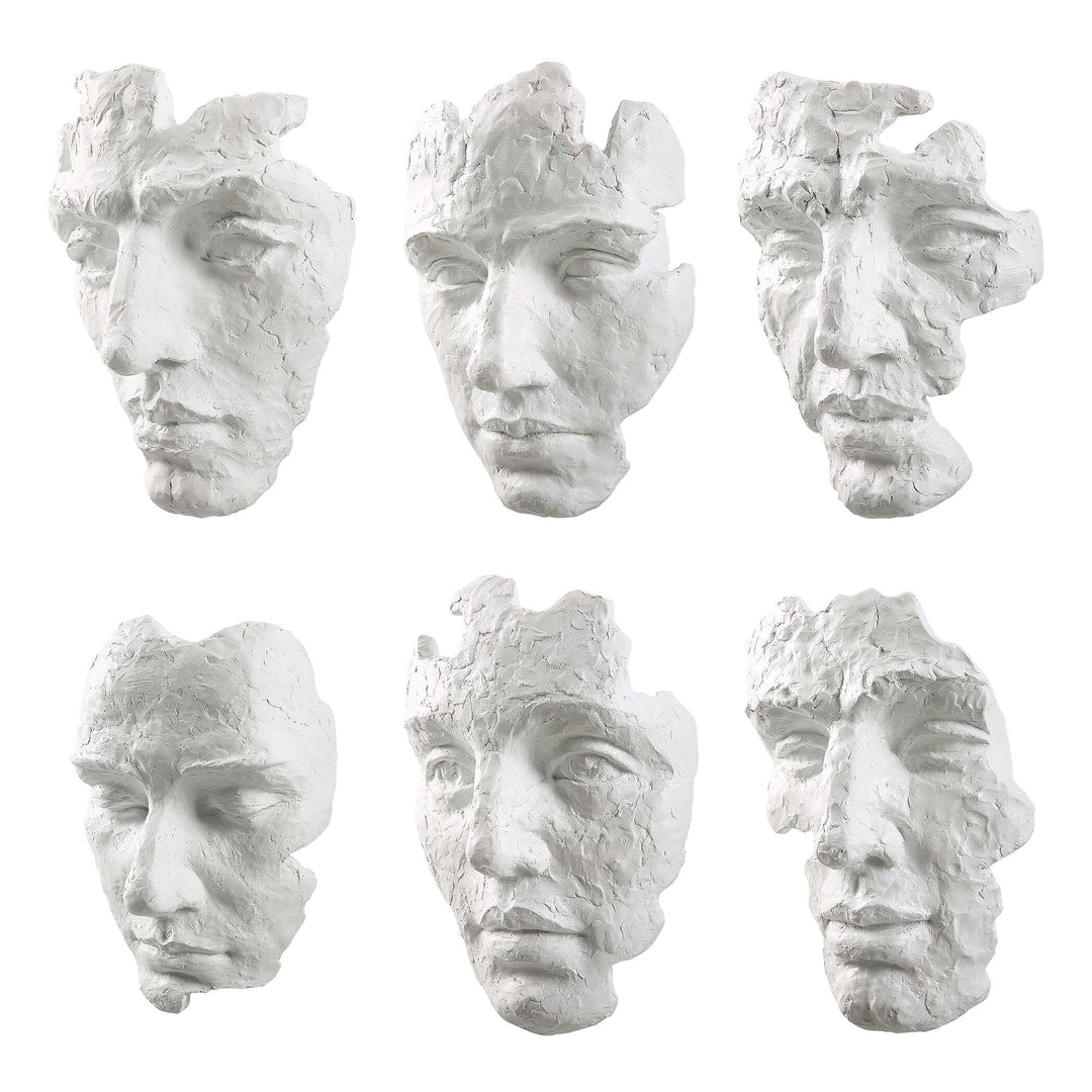 American Home Furniture Uttermost Self-Portrait White Mask Wall Decor Set of 6