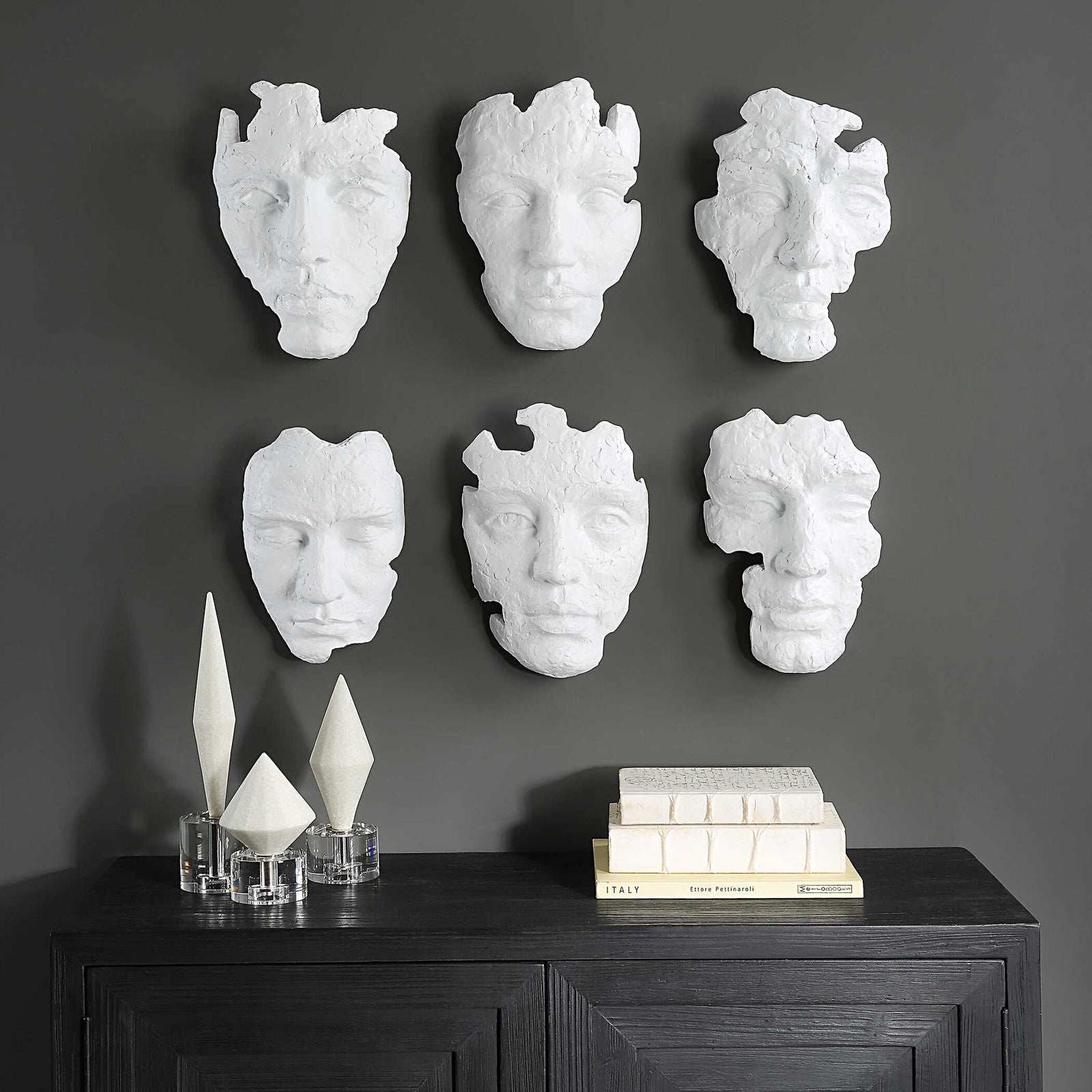 American Home Furniture Uttermost Self-Portrait White Mask Wall Decor Set of 6
