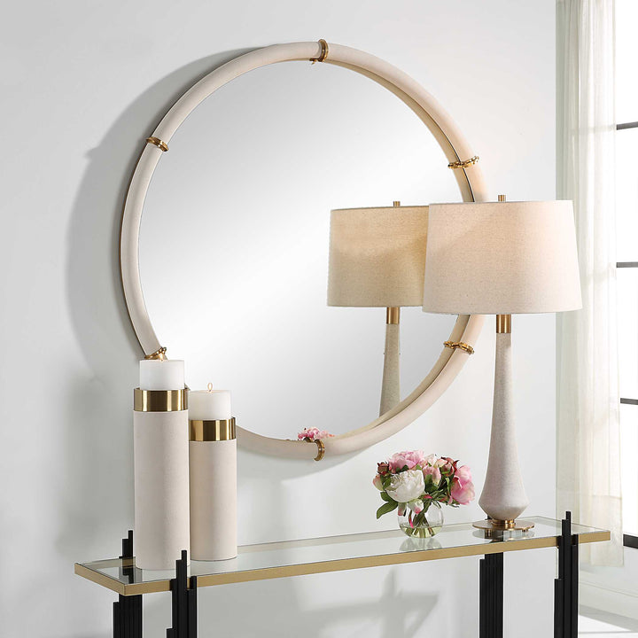 American Home Furniture Uttermost Cyprus White Round Mirror