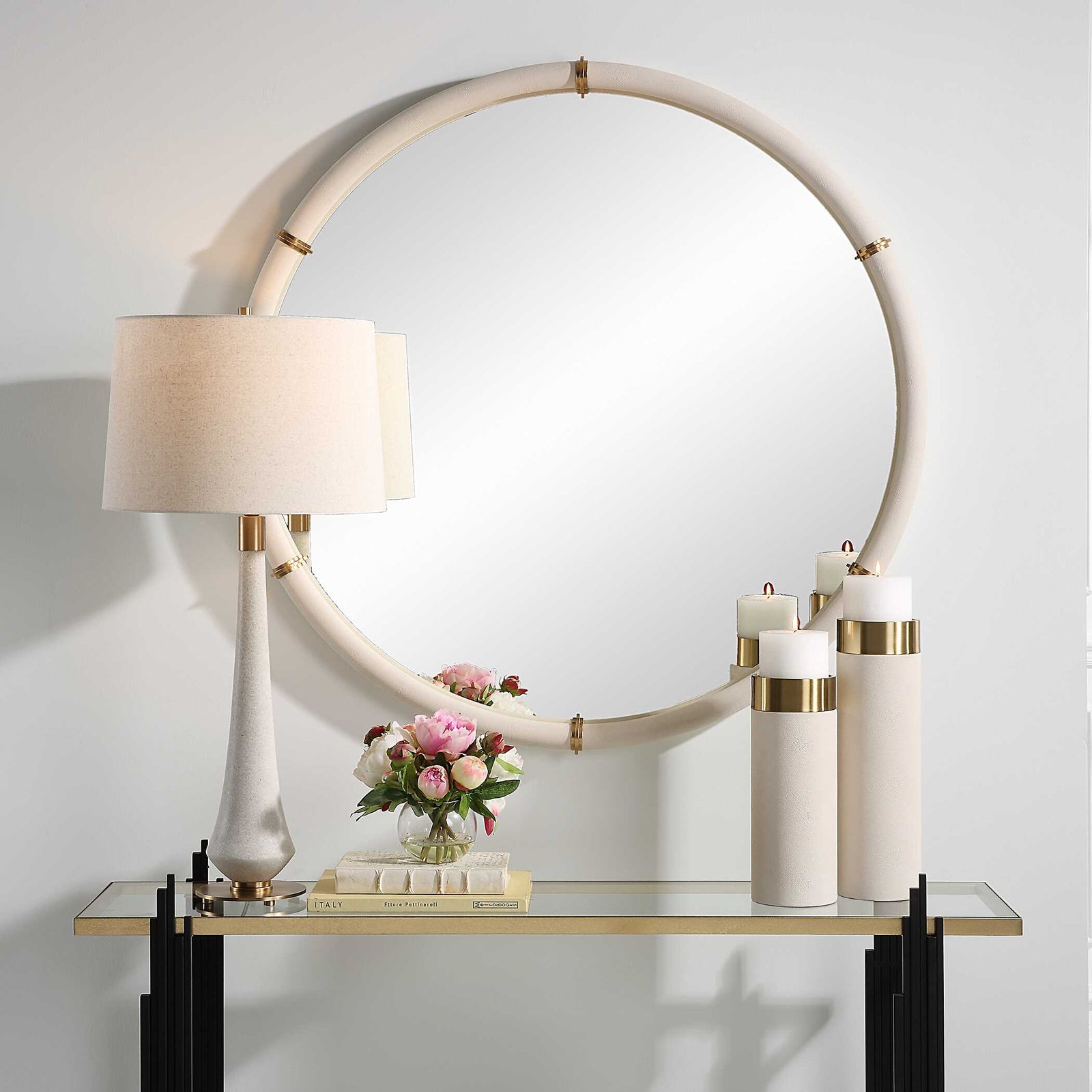 American Home Furniture Uttermost Cyprus White Round Mirror