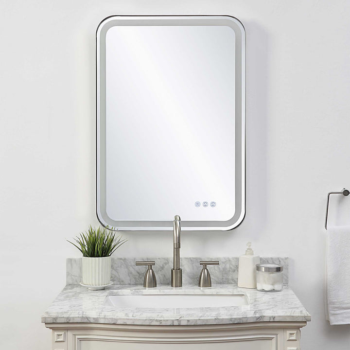 American Home Furniture Uttermost Crofton Lighted Nickel Vanity Mirror