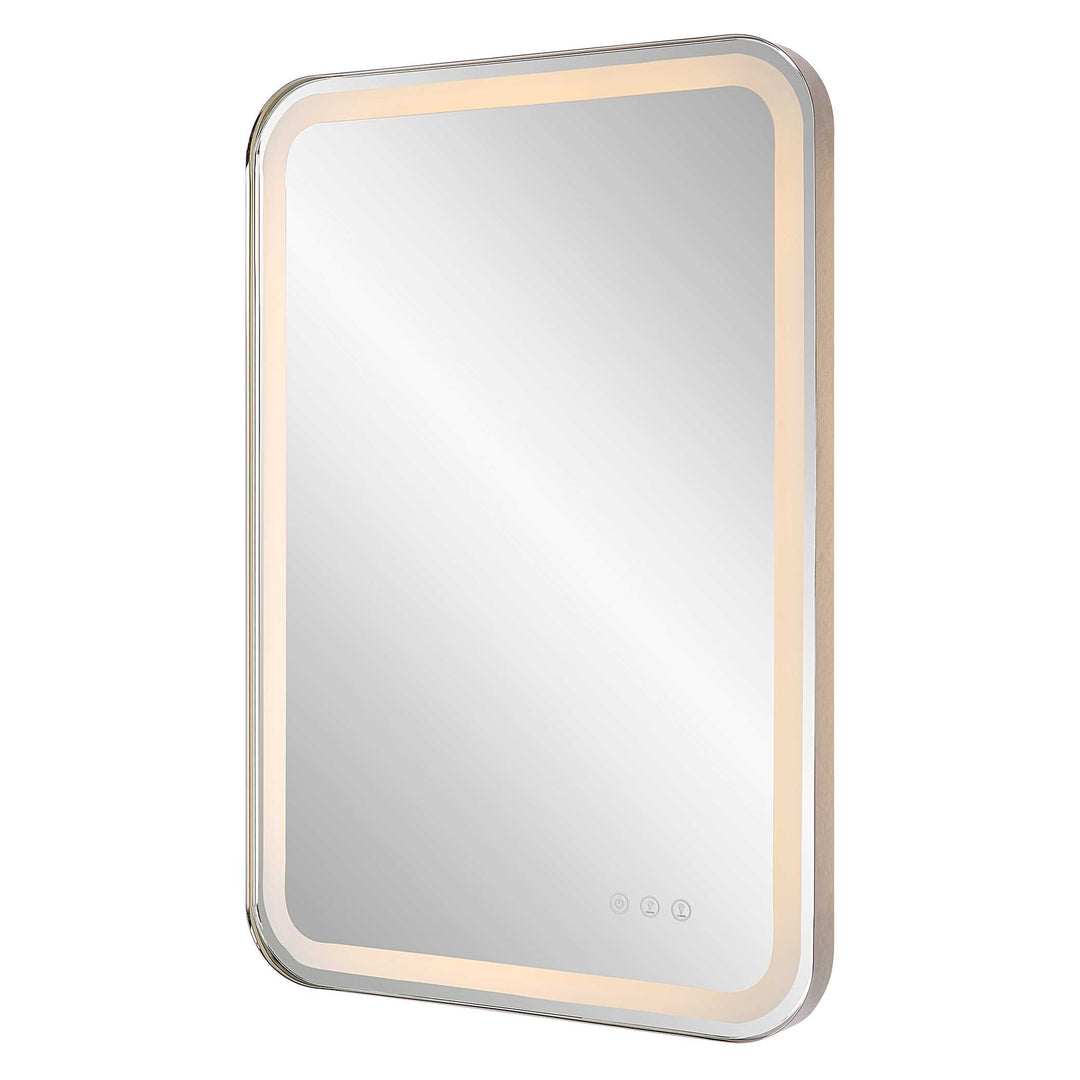 American Home Furniture Uttermost Crofton Lighted Nickel Vanity Mirror