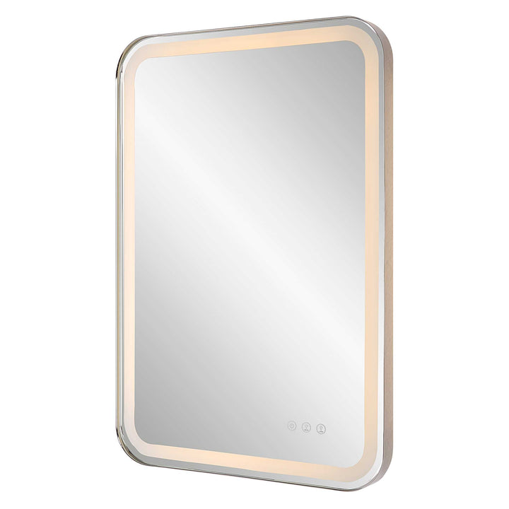American Home Furniture Uttermost Crofton Lighted Nickel Vanity Mirror