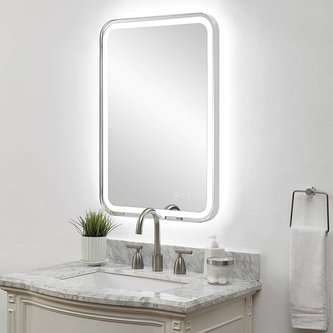 American Home Furniture Uttermost Crofton Lighted Nickel Vanity Mirror