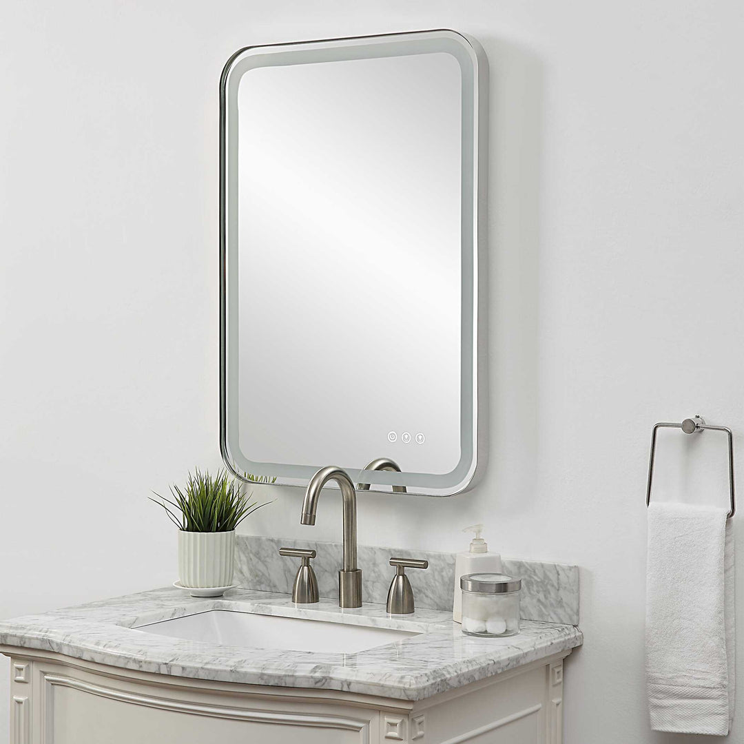 American Home Furniture Uttermost Crofton Lighted Nickel Vanity Mirror