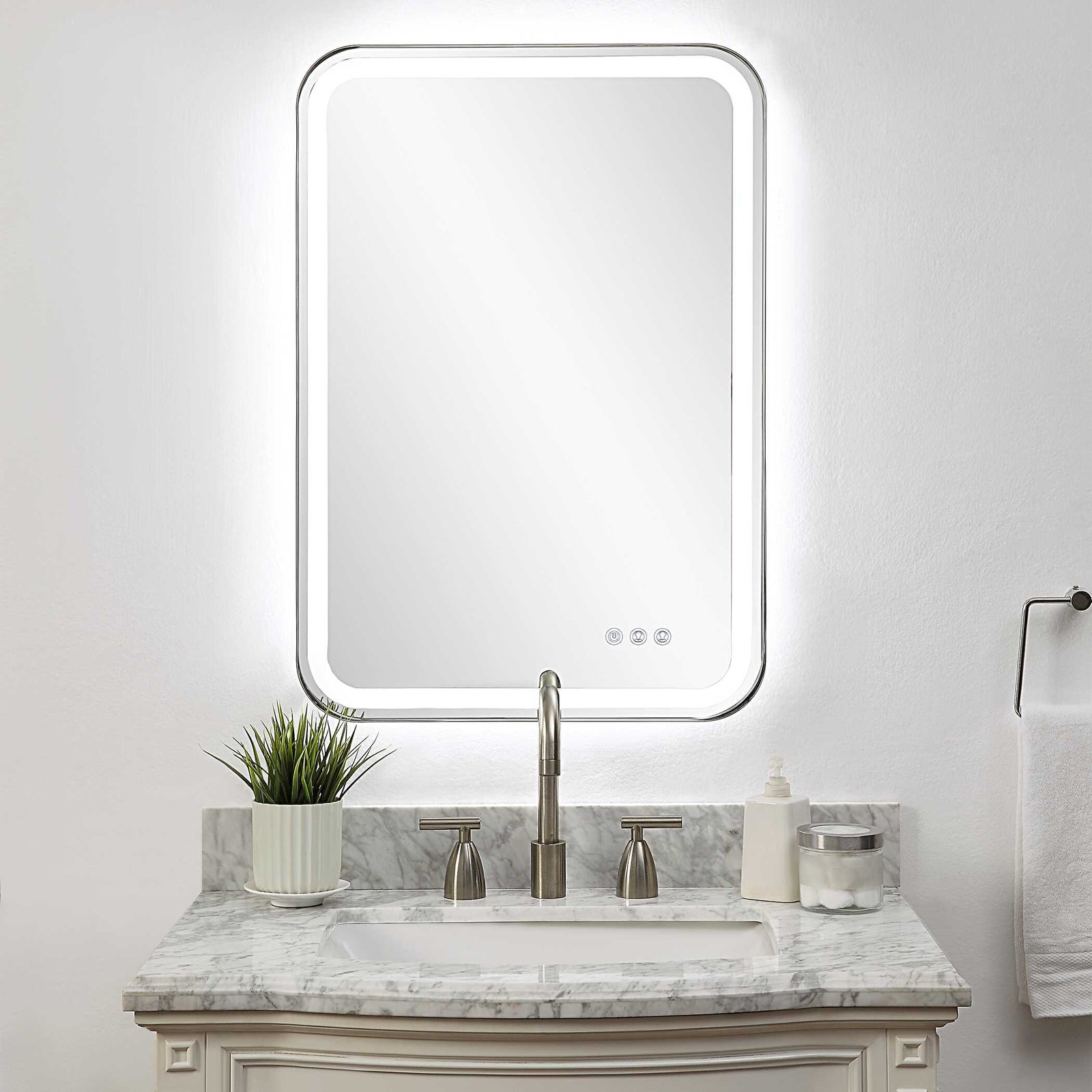 American Home Furniture Uttermost Crofton Lighted Nickel Vanity Mirror
