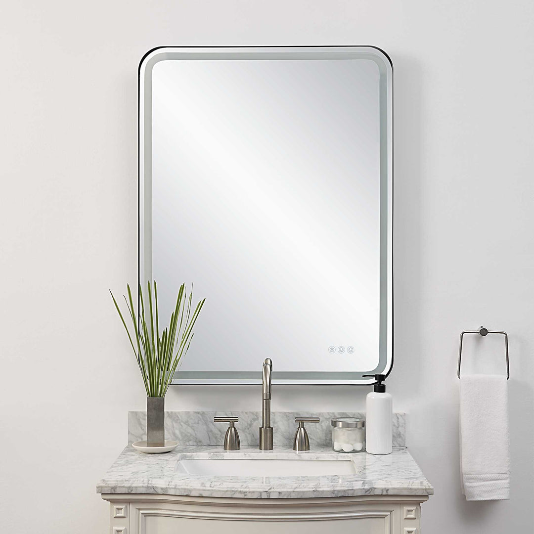 American Home Furniture Uttermost Crofton Lighted Black Large Mirror