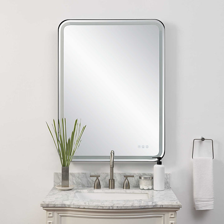 American Home Furniture Uttermost Crofton Lighted Black Large Mirror