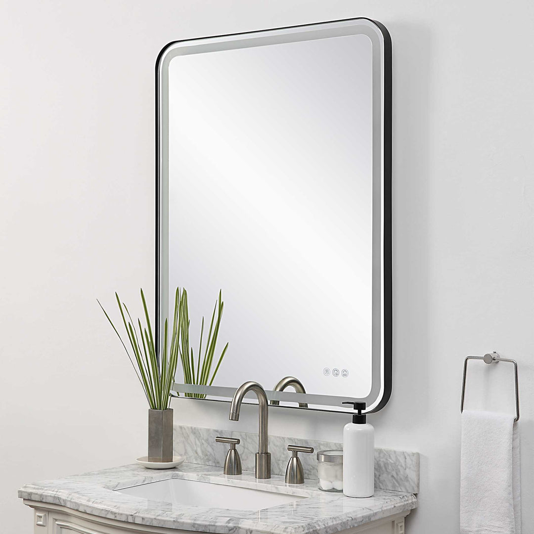 American Home Furniture Uttermost Crofton Lighted Black Large Mirror