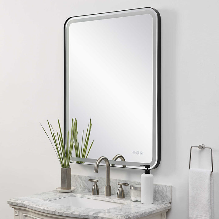 American Home Furniture Uttermost Crofton Lighted Black Large Mirror