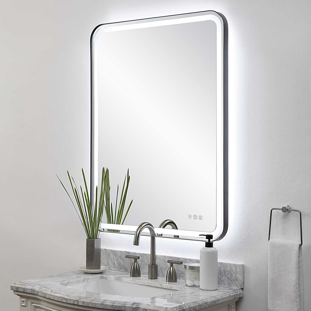 American Home Furniture Uttermost Crofton Lighted Black Large Mirror