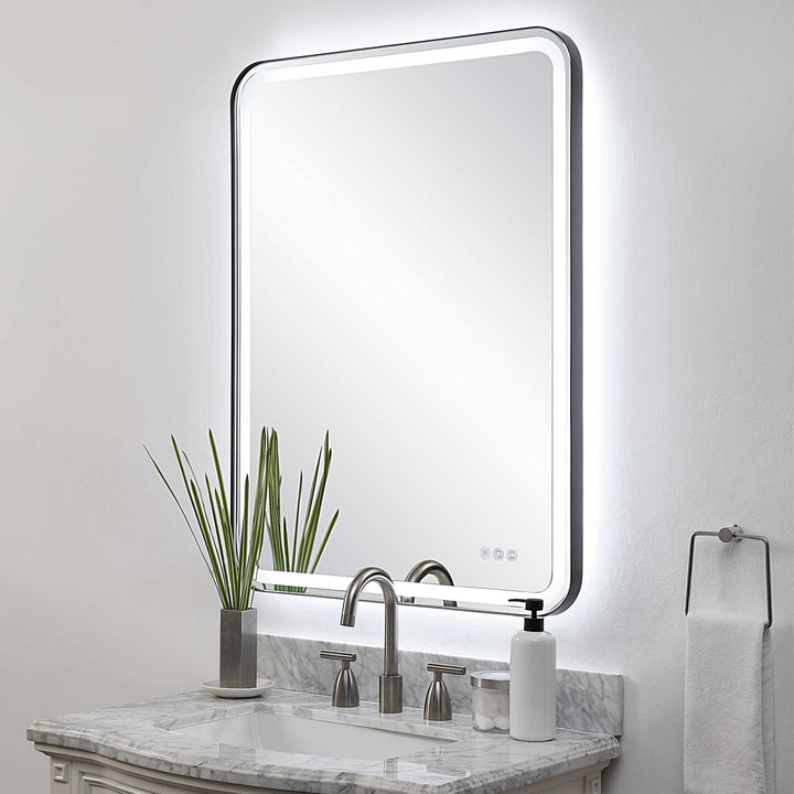 American Home Furniture Uttermost Crofton Lighted Black Large Mirror