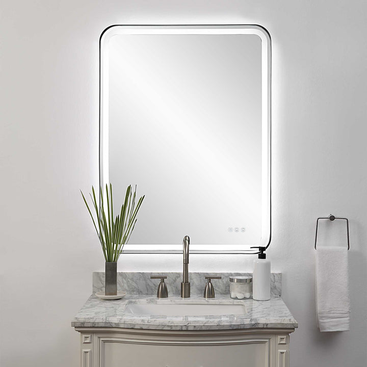 American Home Furniture Uttermost Crofton Lighted Black Large Mirror
